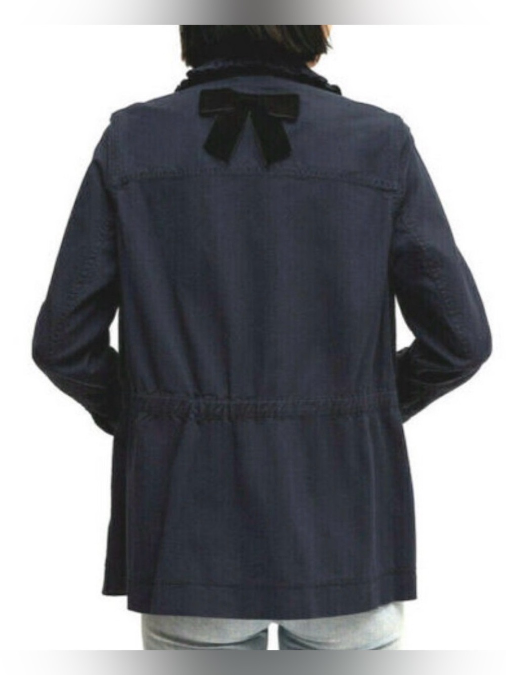 Kate Spade "Broome Street" Ruffle Velvet Bow Utility Cargo Jacket